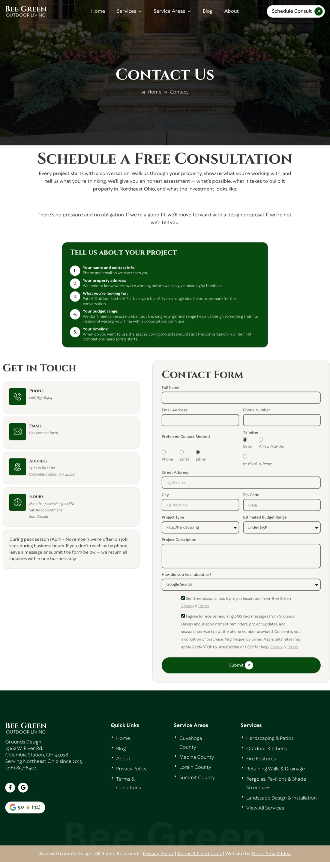 Contact page with the lead-capture form