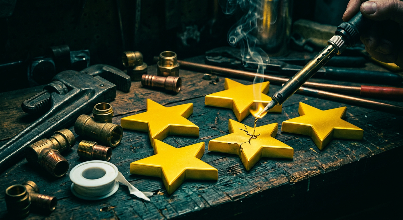 Automated Google review collection showing 5-star ratings from recent service calls