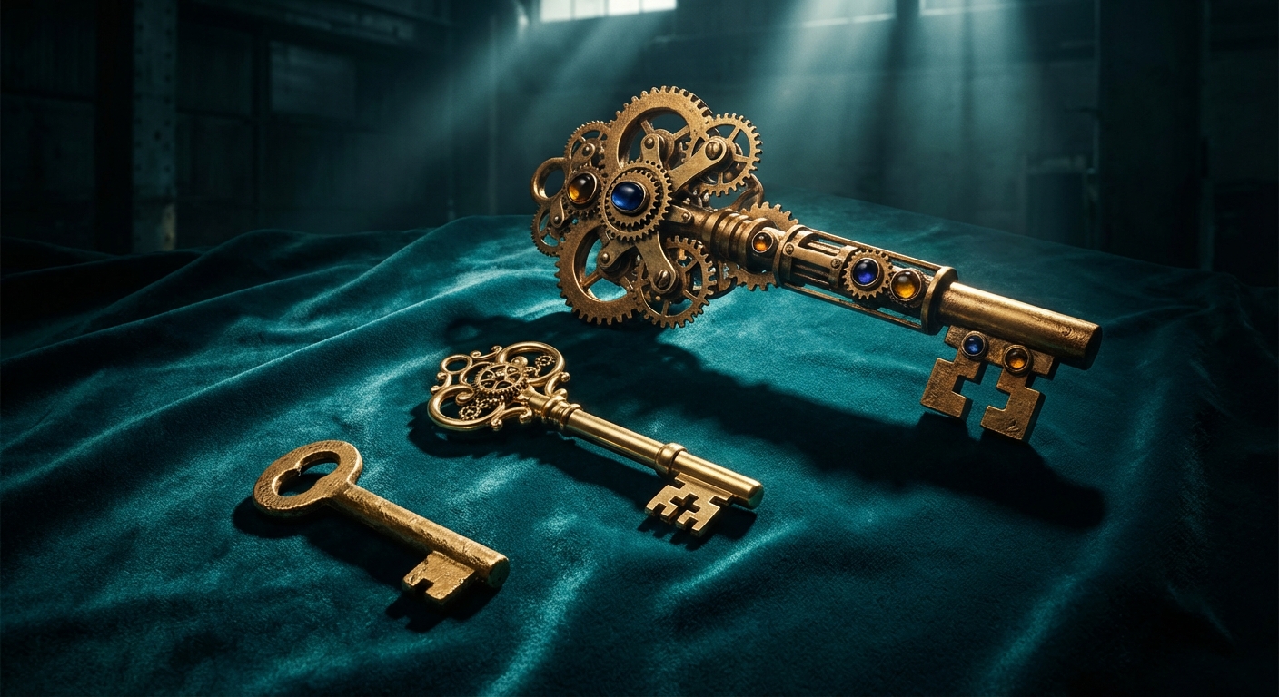 Three ornate golden keys of increasing size representing different automation investment tiers