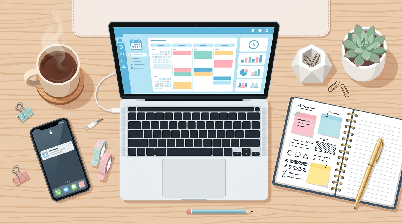 Social media calendar on a desk, visualizing the best posting times for small businesses.