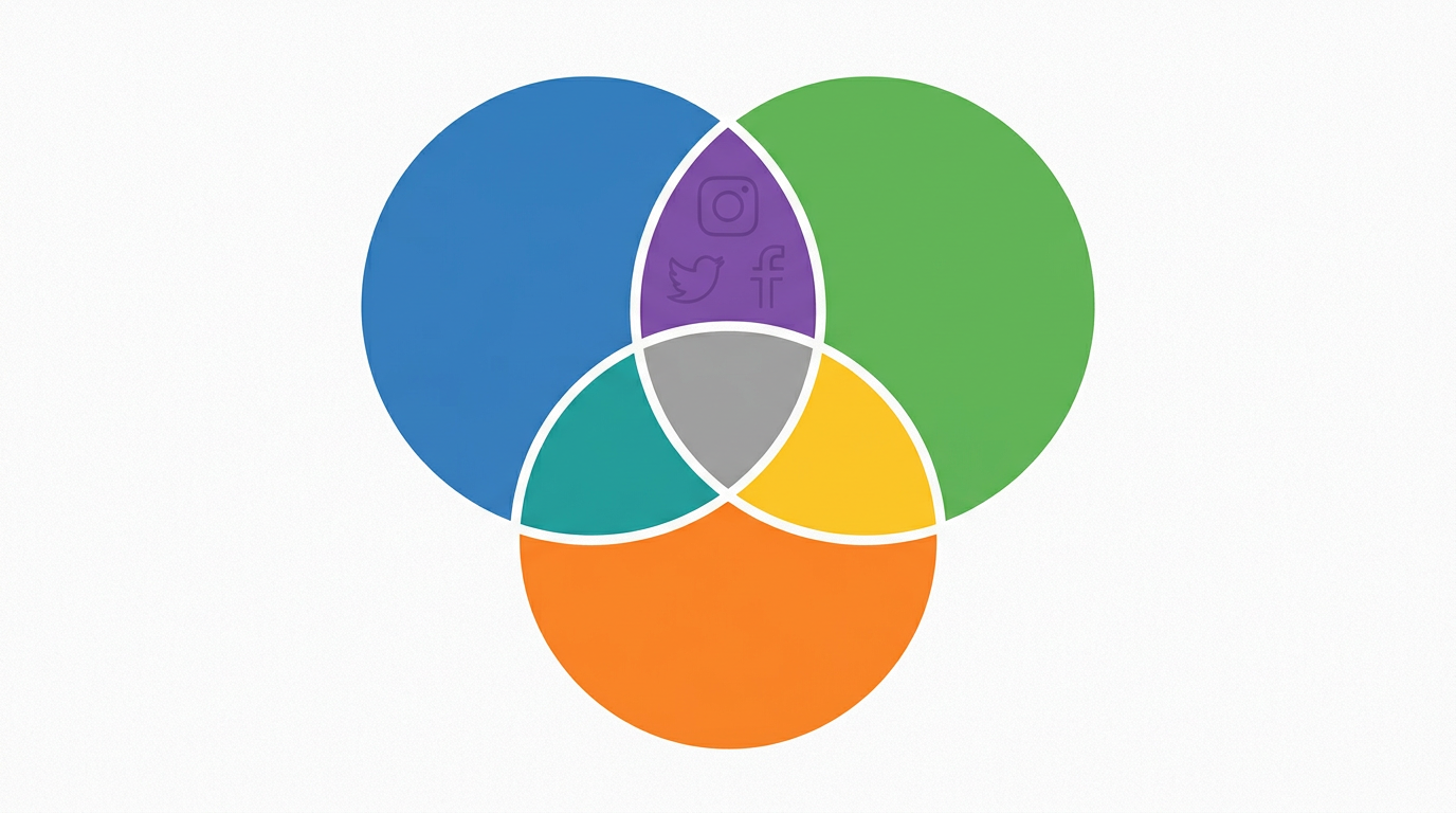 Social media strategy Venn diagram: goals meet competitor analysis.