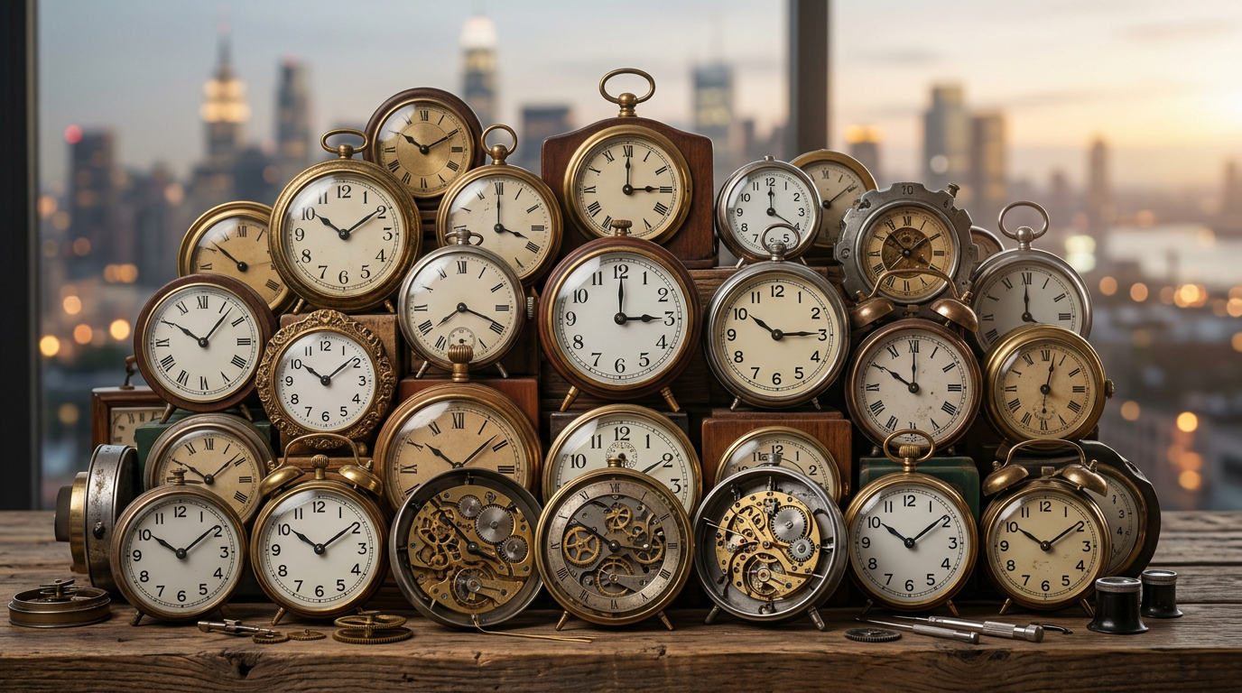 Clocks showing different times illustrate the importance of consistent social media customer service.